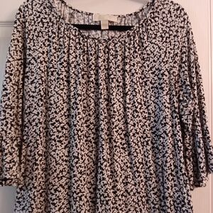 Michaels Kors Black and White Patterned With Flowers  Tunic Top